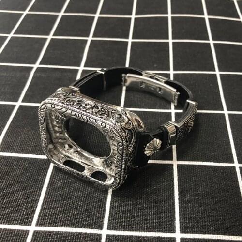 Metal Case shell Leather Strap for Apple Watch Series 5 4 Bracelet Handmade Genuine Leather Band for iWatch 40mm 44mm