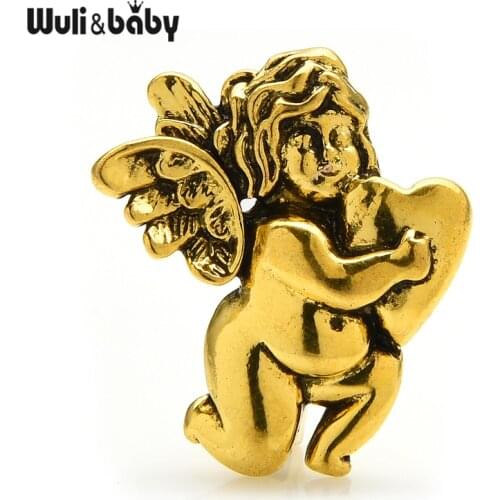 Wuli&baby Cute Angel Brooches Women Vintage Heart Angel Christmas New Year Brooch Pins Gifts