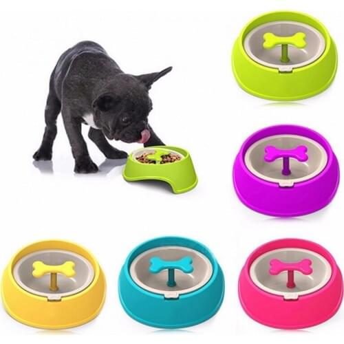 Dog Bowls Pet Cat Driking Water Bone Shaped Slow Feeder Dog Food Bowl Puppy Small Large Dog Feeding Anti-Gulping Prevent Obesity
