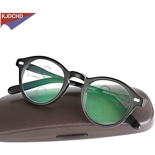 2019 Acetate Quality Multifocal lenses Reading Glasses Men Fashion Half Rim Progressive Glasses Square diopter glasses