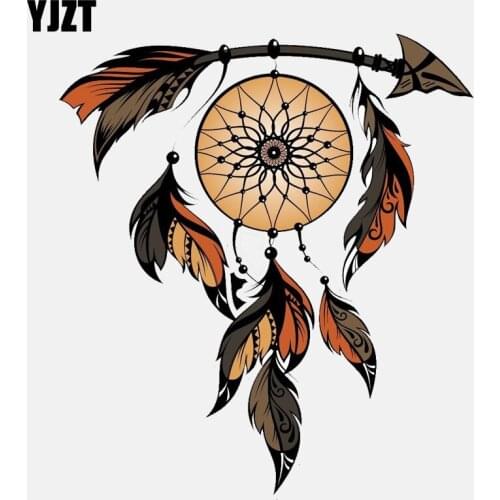 YJZT 14.1CM*15.7CM Dreamcatcher With Feathers PVC Motorcycle Car Sticker 11-01454