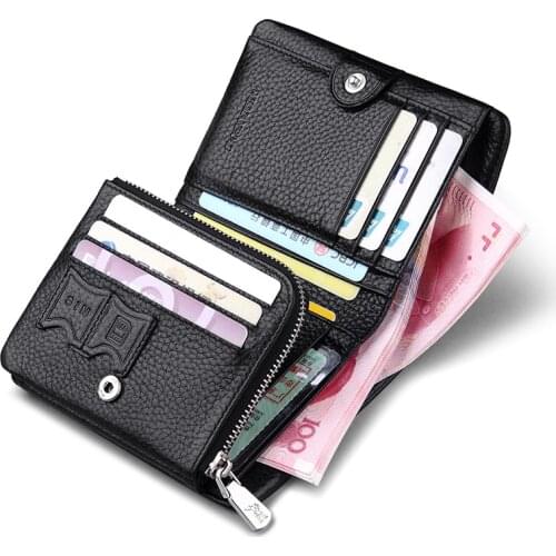 Mens short leather wallet fashion business multi-function vertical card holder large capacity high-end Coin Zipper Wallet