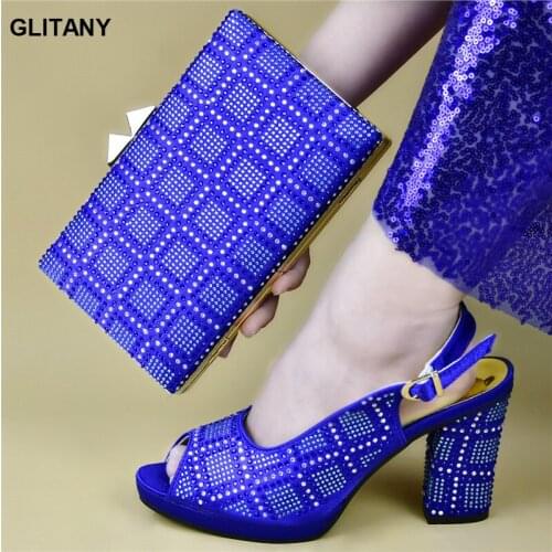 New Arrival Nigerian Shoes and Matching Bags Set Decorated with Rhinestone Women Shoe High Heel African Party Pumps Elegant Shoe