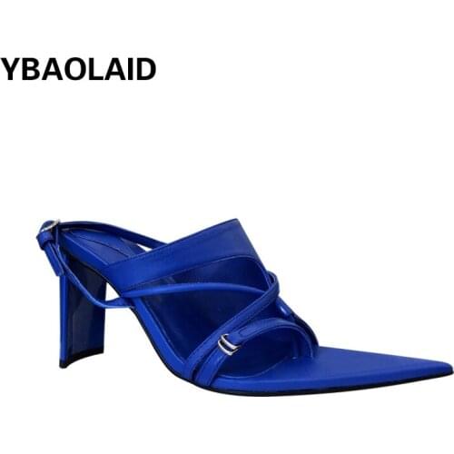 2021 Summer New Pointed Cross Flip Multi-shape Thin Strap Sandals Fashion Shaped Heel Buckle T Taiwan Fashionable High Heels