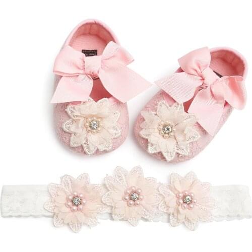 Baby Girl Shoes Infants Lace Flower Princess Shoes Floral Headwear Headband Photography Props Set