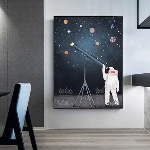 Charming Bright Starry Sky Spaceman Posters Landscape Dark Wall Art Modern Canvas Art Paintings For Wall Decorations Bed Room