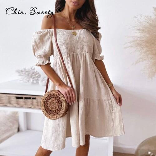 Solid Backless Womens Off the Shoulder Dress 2021 Summer Short Sleeve Ruched Patchwork Dresses Female Sexy Elegant Vestidos