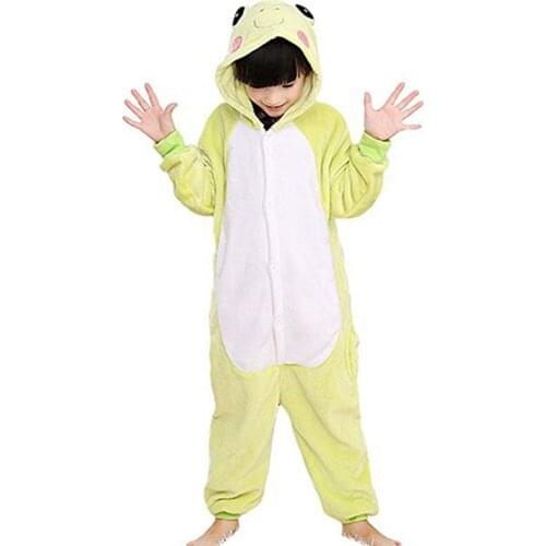 Boy Girl Children Frog Green Pajamas Set Flannel Kids Animal Cartoon Cosplay Hooded Pijama infantil Kigurumi Sleepwear