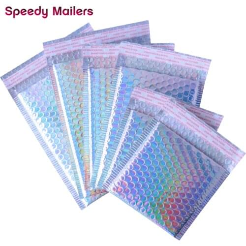 10PCS Metallic Foil Bubble Mailer Makeup Gift Bag Colorful Padded Wrap Packaging Bubble Envelope Padded Laser Silver Mailing Bag