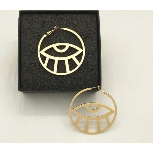 Free Shipping Simple Metal Round Eye Earrings For Women jewelry Exaggerating Abstract vintage big Earring