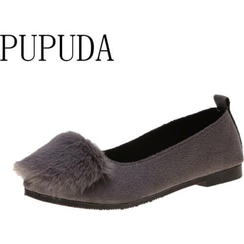 PUPUDA Women Loafers Fashion Slip On Casual Shoes Women Flat Shoes Lightweight Fluffy Shoes Female Furry Loafers Women