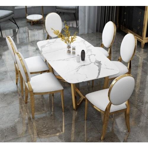Nordic style luxury marble dining table and chair combination Modern minimalist dining table Household small oval dining table
