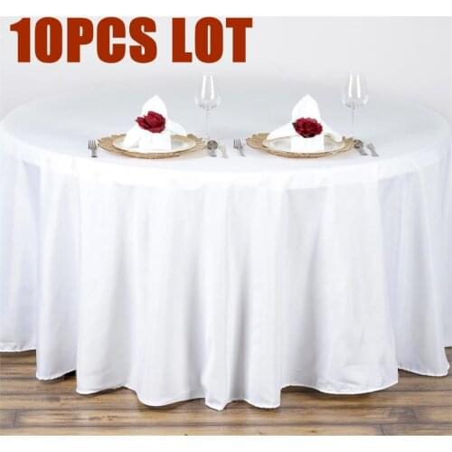 10pcs Seamless 120" Round Tablecloth Wedding White Hotel Table Cloth Table Cover Overlay Mariage Tablecloth Polyester