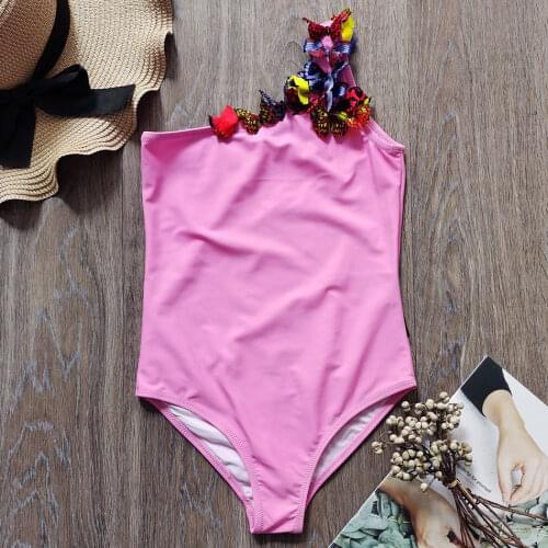 4-14 Years Girl Swimsuit One Piece One shoulder Childrens Swimwear 3D Butterfly Girls Bathing Suit Monokini Kids Beachwear 2021