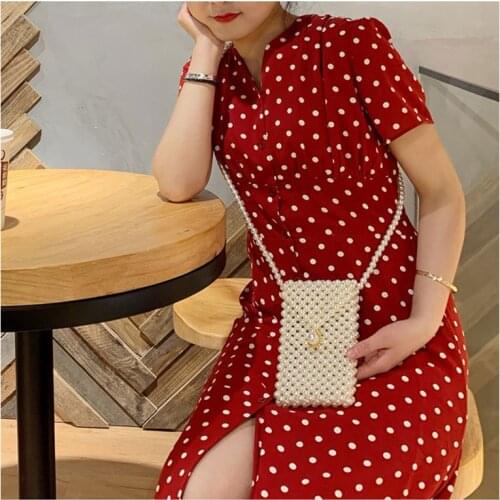 Imitation pearl handmade satchel Handmade beaded handbags quilted purses Personalized wallet can hold mobile phone cosmetics