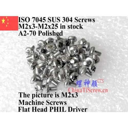 ISO 7045 Stainless Steel M2 Screws M2x3 M2x4 M2x5 M2x6 Pan Head PHIL Driver A2-70 Polished 100 pcs