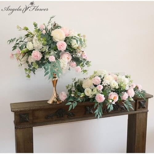 Custom Artificial Flower Ball Candle Holder Stand Dining Table Flower Wedding Table Centerpieces Flower Row Home Decor Foral Set