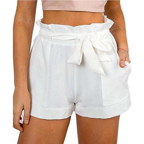 GAOKE New Casual Women Shorts Pleated Waist A-line Shorts With Bow Sashes Fashion Summer Female Drawstring Shorts Pockets