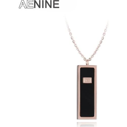 AENINE Harajuku Black Shell Perfume Bottle Pendants Necklaces For Women Stainless Steel Wedding Choker Necklace Jewelry AN17024