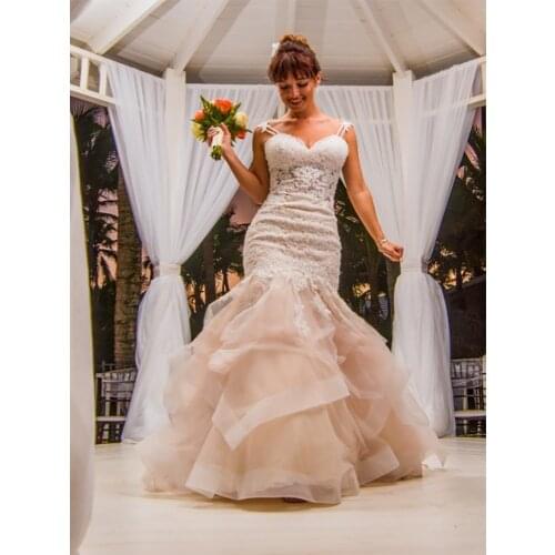 New Arrival Mermaid Wedding Dress Bridal Gown Vestido De Novia Sirena Sweetheart Elongated Dropped Waist Spaghetti Straps Lace