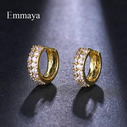 EMMAYA Gold Color Earrings Round Cut AAA Austrian Clear Zircon Women Fashion Earring Stud Wedding Party Gift