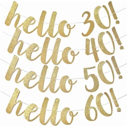 1set gold hello 30 40 50 60 paper banner anniversary birthday party decorations adult wedding decoration garland supplies