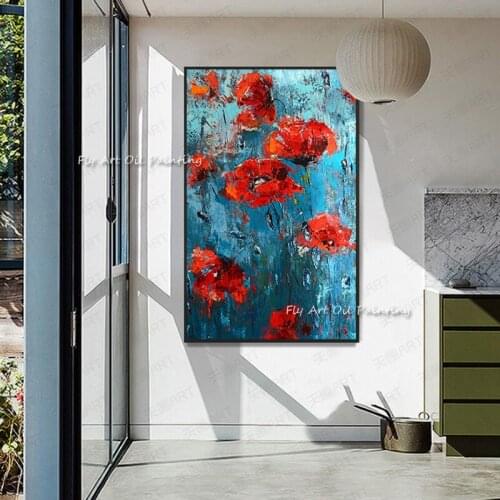 100% Handmade Modern Abstract 3D Thick Oil Painting Canvas Red Flower Paintings Wall Pictures Home Decor For Living Room Artwork
