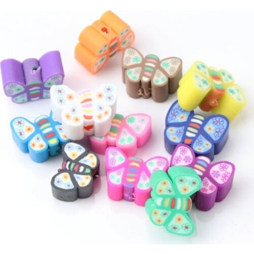 Mixed Color Butterfly Pattern Clay Soft pottery Spacer Beads For Jewelry Making Bracelet Accessories 11x8mm 100pcs DIY KL72