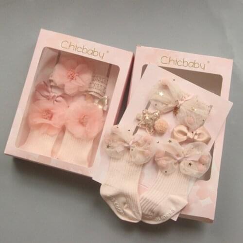 4pcs/Sets Newborn Baby Girl Boy Socks Lace Ruffle Tutu Socks Frilly Ankle Princess Anti Slip Socks+Headband+Hair Pin 0-24M
