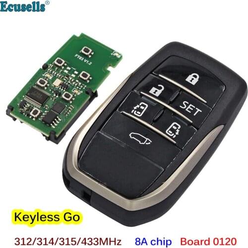6 Buttons Keyless Go Smart Remote Key Fob 312/314/433MHz 8A Chip for Toyota Alphard Vellfire Board 0120