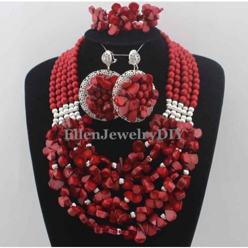 African beads jewelry set Costume Necklace Set Coral Beaded necklace Set Nigerian Wedding Beads Jewelry Set W12220