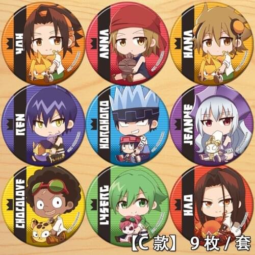 Anime Shaman King Yoh Asakura Anna Kyoyama Tao Ren Horo Horo Figure 7534 Badge Round Brooch Pin Gifts Kids Collection Toy
