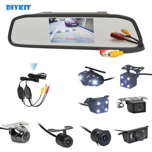 DIYKIT Wireless 4.3" Car Rearview Mirror Monitor Auto Parking Vedio + Backup Reverse Camera HD Car Rear View Camera