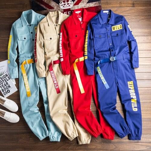Fashion Mens Casual Overalls Letters Printed Cargo Pants Safari Style 5 Colors Full Length