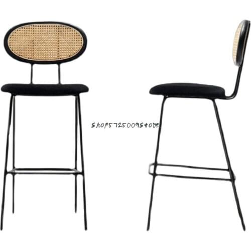 Nordic Designer Rattan Bar Chair Simple Back High Chair Leisure Cafe Retro Bar Desk Chair Front Desk Chair