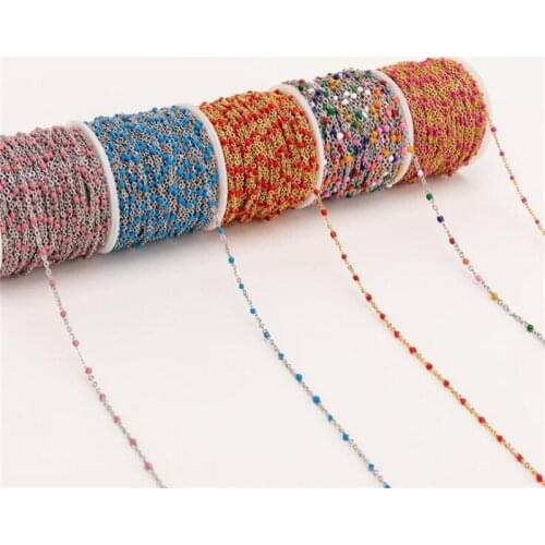 1M Stainless Steel Enamel Blue/Black/White/Red/Pink Link Cable Chains for DIY Necklace Bracelet Jewelry Making Findings