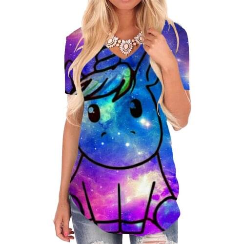 Giyu Brand Unicorn T Shirt Women Galaxy T-shirts 3d Animal Tshirts Printed Nebula V-neck Tshirt Womens Clothing Fashion Printed