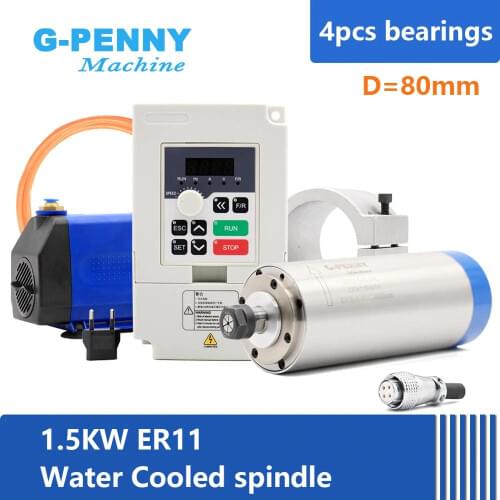 1.5kw ER11 water cooled spindle motor kit 4 pcs bearings 0.01mm accuracy & 1.5kw inverter & 80mm holder & 75w water pump