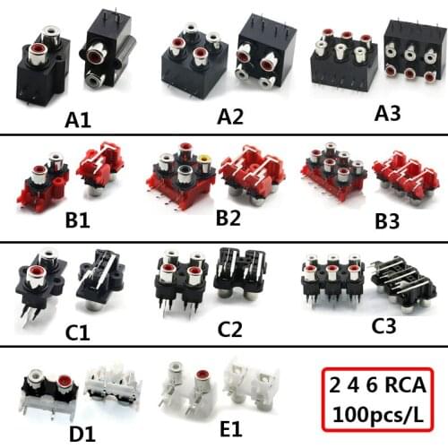 100PCS High quality 2colors ( red + White ) RCA Female Connector 2 4 6 hole sealed Stereo audio Jack AV Audio input socket