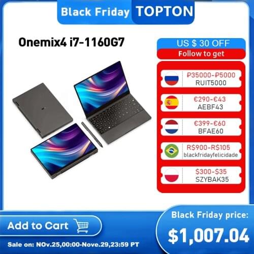 Onemix4 Notebook 10.1 Inch Pocket Laptop Intel i7-1160G7 i5 8/16G 512/1T Thunderbolt 4 Netbook IPS Touch Screen Windows 10 WiFi6