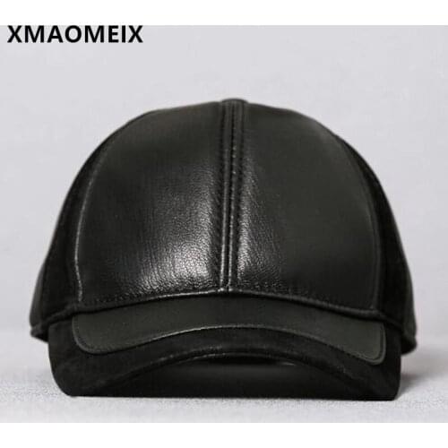 Autumn Mens Hat Natural Genuine Leather Cap Sheepskin Leather Baseball Caps Adjustable Size Casual Bone Dad Hats Snapback Cap