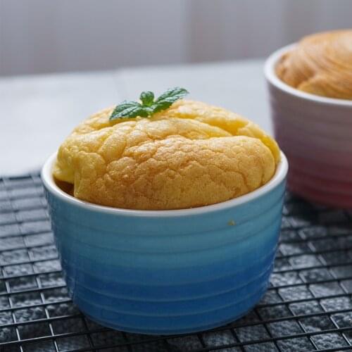 Ceramic Gradual Color Glaze Ring Pattern Baking Bowl Shuflei Bowl Pudding Dessert Bowl Steamed Egg Bowl Oven Baking Tool