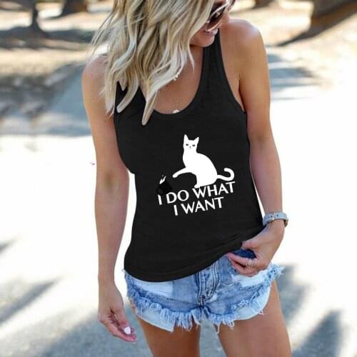 Fashion New Design Crop Top T Shirt Tanks Cat Print Sleeveless Summer Top Round-neck Off Shoulder Vest Womens Clothes Ropa Mujer
