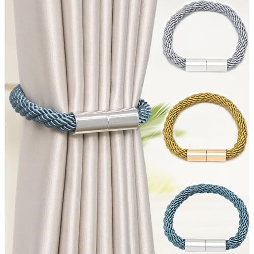 2PCs Curtain binding rope Magnetic Curtain Tiebacks Punch free magnetic strap curtain Twist curtain buckle beam Suction tie