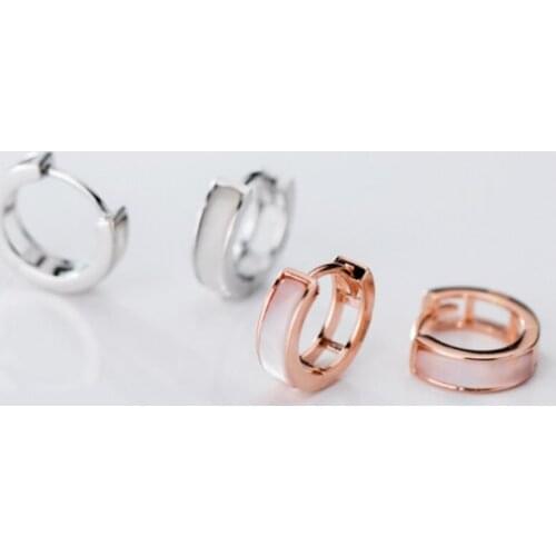 Mobius Cute Real. 925 Sterling Silver White Enamel Square Round Huggie hoop Earrings Fine jewelry