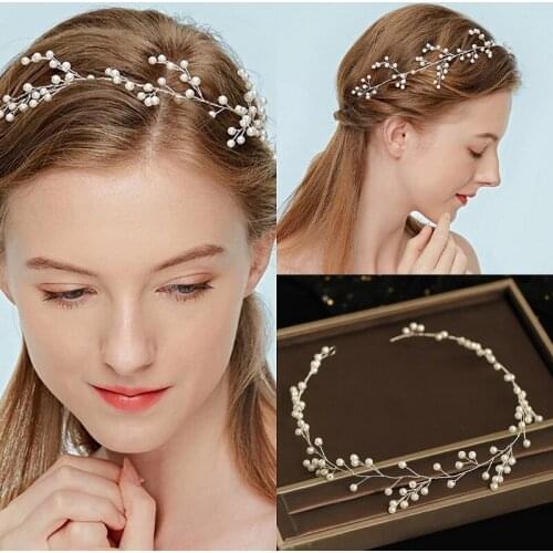 Fashion Women Hair Jewelry For Wedding Hair Accessories Handmade Pearls Tiara Hairbands Bridal Hair Vines New Silver Color