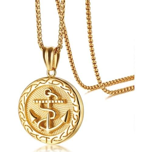 Fashion Accessory Jewelry Stainless Steel Anchor Pendant Gold Stylish Guys Necklace