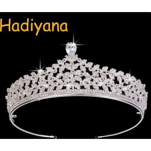 Hadiyana New AAA Rhinestone Crowns Classic Design Style Big Drop Wedding Accessories Bridal Hair Tiaras Party BC3642
