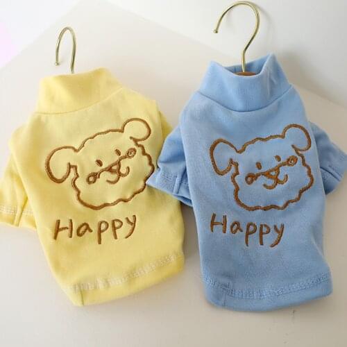 Embroidery Puppy Dog Pajamas Pet Clothes For Small Dogs Blue Yellow High Neck Collar Cat Shirt Clothing Autumn Winter Coat Goods