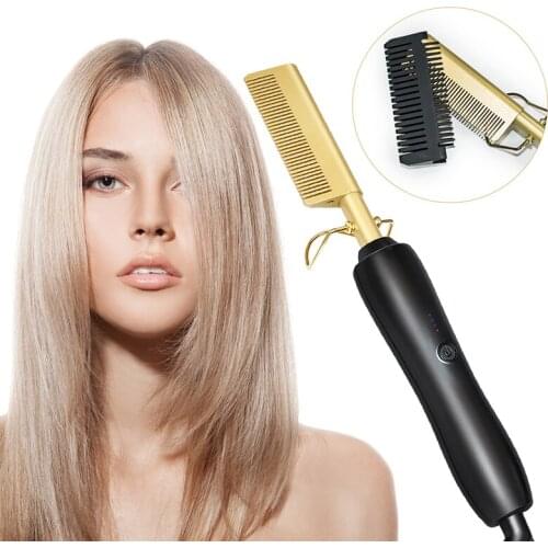 Amazons Popular Electric Curling Comb Straight Brass Teeth Comb Brass Pad Comb Mens Beard Comb Curling Stick